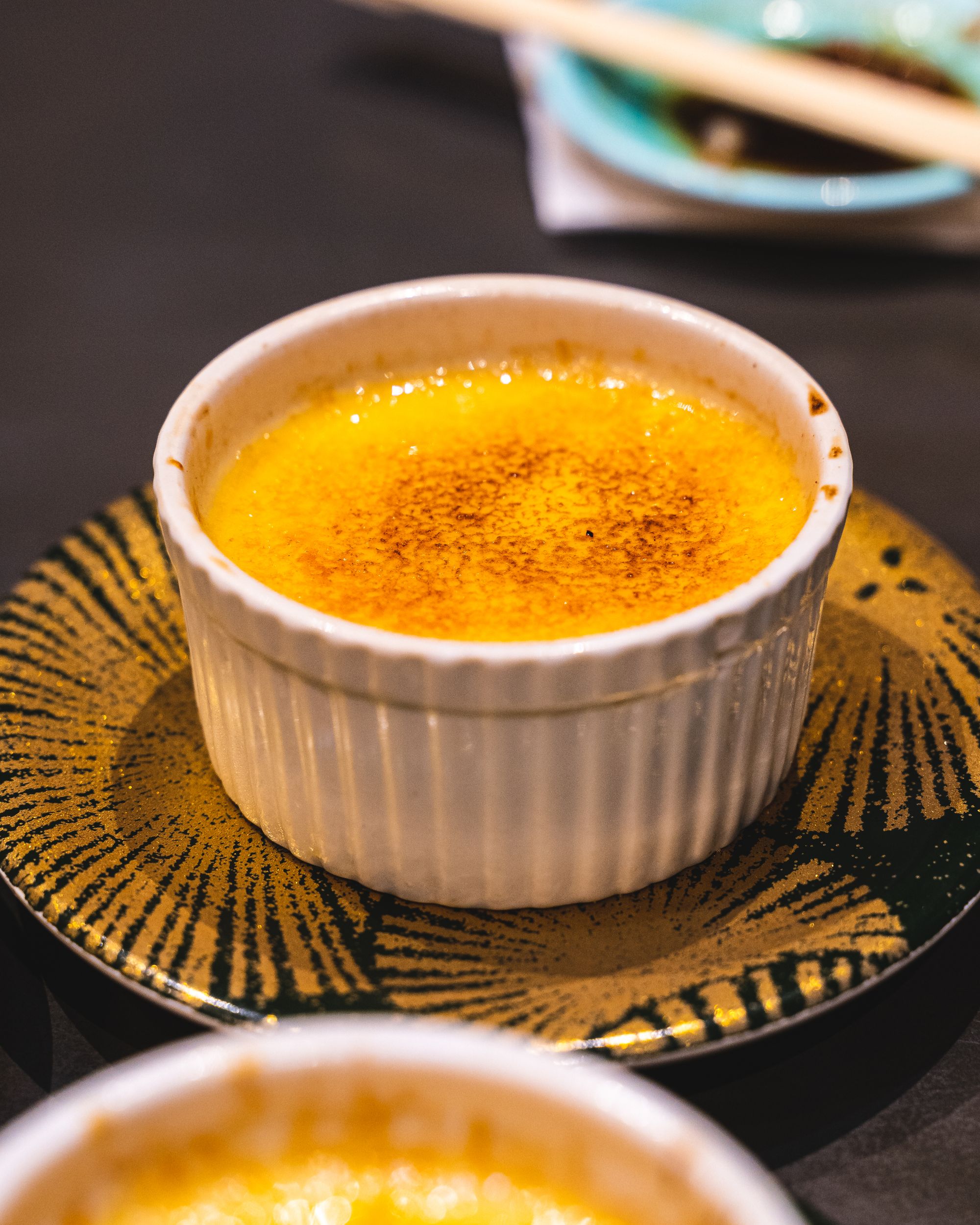 Close up of creme brule dessert