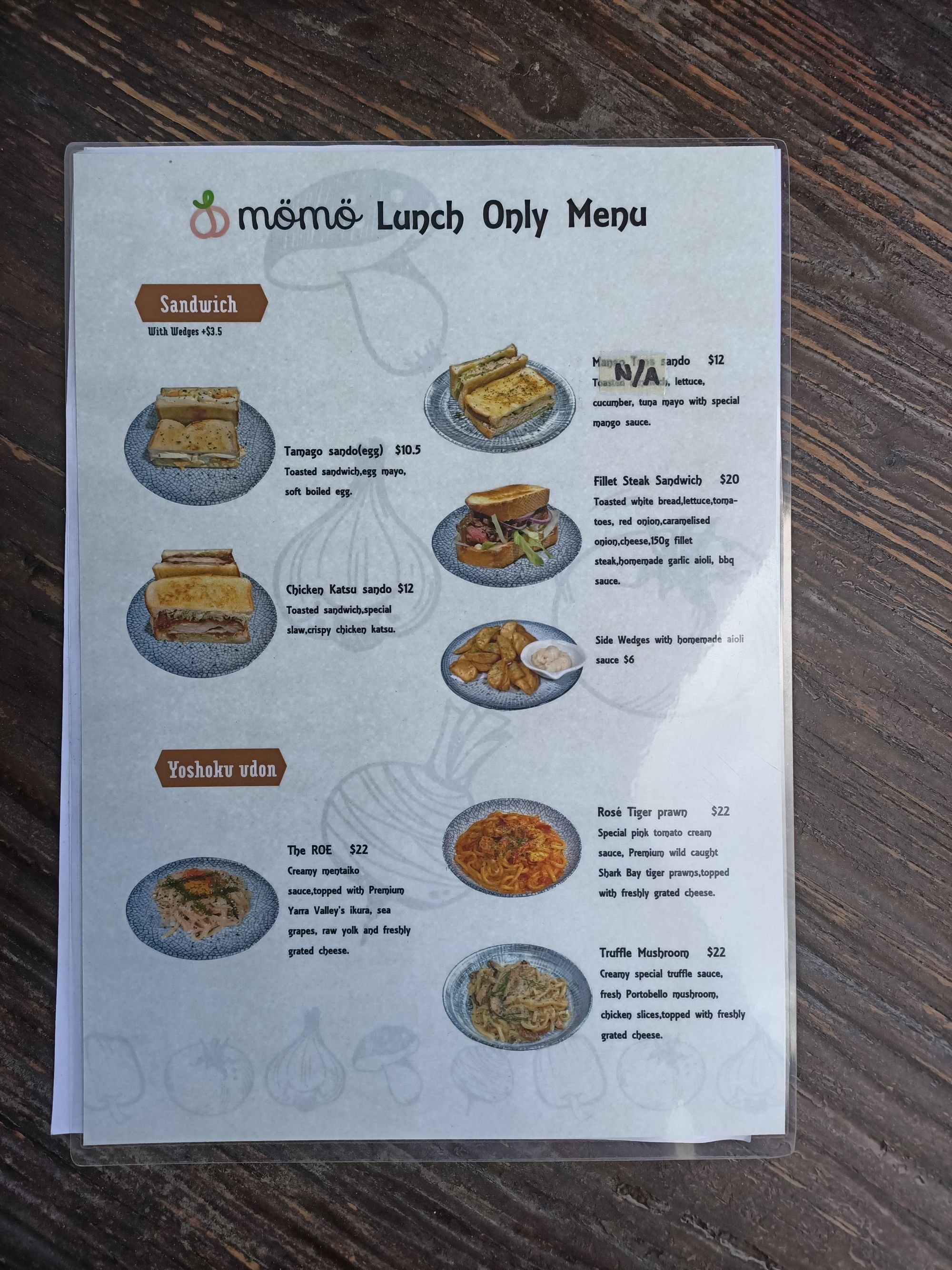 Momo Dessert Cafe menu - sandwiches and yoshoku udon